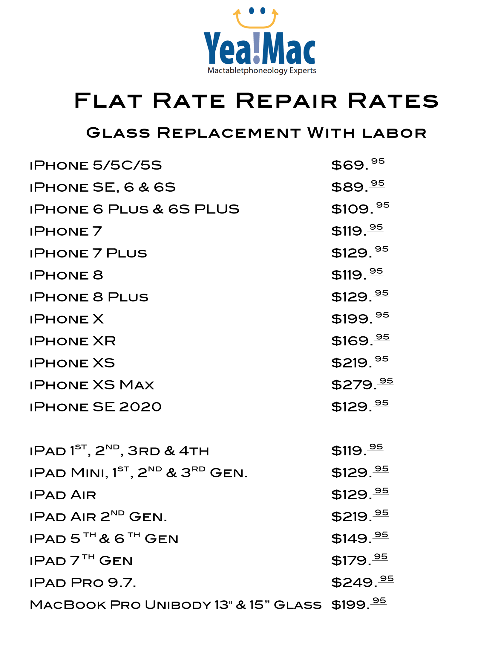 iphone repair price list